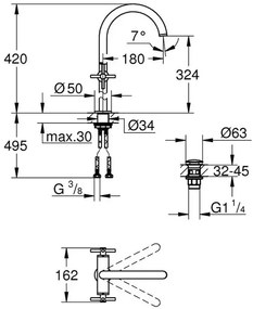 Baterie lavoar inalta Grohe Atrio XL dubla comanda crom