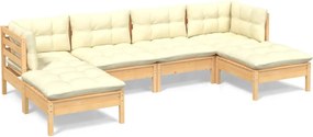vidaXL Set mobilier grădină cu perne crem, 6 piese, lemn masiv de pin