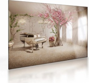 Tablou pe sticlă - Interior de vis cu pian (70x50 cm)