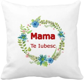 Perna Decorativa Patrata Pentru Mama Te iubesc 2,40x40 cm, Alba, Mata, Husa Detasabila, Burduf