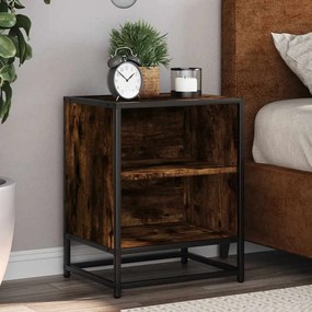 vidaXL Noptiera 2 buc stejar afumat 40x31x50cm lemn prelucrat si metal