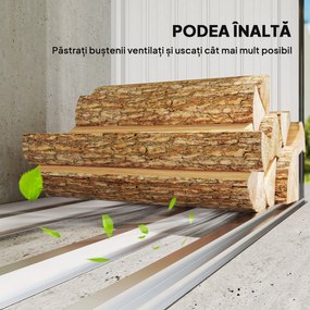 Outsunny Adăpost pentru Lemne din Oțel Exterior, Bază Ridicată și Acoperiș Înclinat, 213x66.5x150 cm, Gri Închis | Aosom Romania