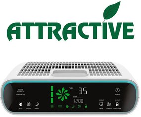 Purificator de aer atractiv Oberon 320, 80W, Pana la 60 m², 320 m³/h, 3 viteze, Wi-Fi, Ponizare, Senzori inteligenti, Telecomandă, Ecran tactil, Alb/Negru