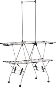 HOMCOM Uscător de rufe cu suport pliabil și roți, spațiu mare de uscare, oțel inoxidabil 138,5 x 63 x 208 cm argintiu negru | Aosom Romania