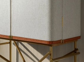 Bufet inalt LUX design italian, Tesatura gri deschis, Piele, Metal Golden