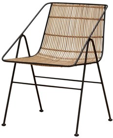 Scaun geometric din metal și rattan cu bordură decorativă neagră, "Kuro"