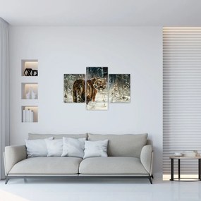 Tablou - Tigru într-o pădure înzăpezită, pictură în ulei (90x60 cm)