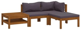 3086893 vidaXL Set mobilier de grădină cu perne, 4 piese, lemn masiv de acacia