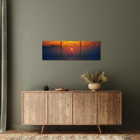 Tablou cu podul în apus de soare (cu ceas) (90x30 cm)