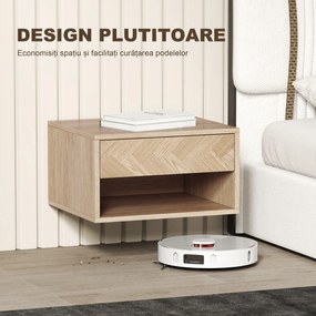 HOMCOM Set de 2 Noptiere Suspendate cu Sertar și Compartiment 37x32x21 cm Lemn Natural | Aosom Romania