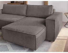 Colțar maro închis extensibil cu tapițerie din catifea reiată (cu colț variabil) Nihad – Bobochic Paris