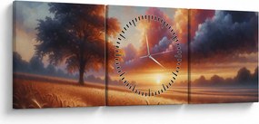 Tablou – Apus de soare pe câmp (cu ceas) (90x30 cm)