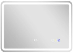 HOMCOM Oglindă de Baie cu LED 70x50 cm cu Bluetooth 3 Culori de Lumină Ceas Digital Funcție Antighear Funcție de Memorie | Aosom Romania