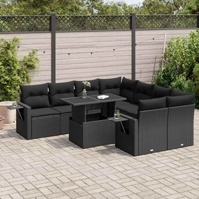 vidaXL Set mobilier de grădină cu perne, 9 piese, negru, poliratan