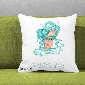 Perna Personalizata Zodiac Varsator Cowgirl, 40x40 cm, Alba Mata, Husa Detasabila, Perna Inclusa, BEKZ®
