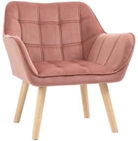 HOMCOM Fotoliu in stil nordic din lemn si efect de catifea roz pentru sufragerie sau birou, 68,5x61x72,5cm | AOSOM RO