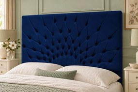 Pat tapițat Chesterfield din catifea Venezia 180×200 cm, bleumarin, cu ladă de depozitare