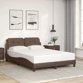 vidaXL Cadru de pat cu tăblie, maro, 140x200 cm, piele ecologică