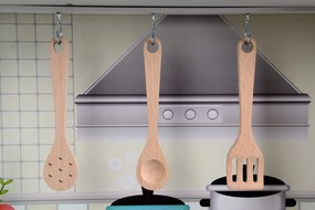 Bucătărie de jucărie din lemn pentru copii cu iluminare LED, accesorii și efecte sonore