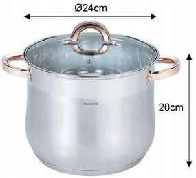 Oala cu capac Klausberg KB 7793, 8,6 L, 24 cm, Capac din sticla, Fund multistrat, Inductie, Inox/Roz auriu