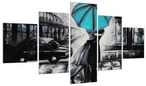 Tablou cu pereche îndrăgostită sub umbrelă (125x70 cm), în 40 de alte dimensiuni noi