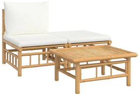 362297 vidaXL Set mobilier de grădină, cu perne alb crem, 3 piese, bambus