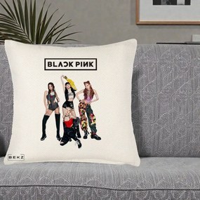 Perna Personalizata K-pop BLACKPINK Fotografie de Grup, 40x40 cm, Crem Reliefat, Husa Detasabila, Perna Inclusa, BEKZ®
