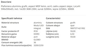 Plafoniera LED cu aspect lemn design slim DORO 36W