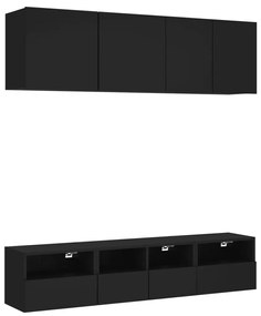 3216512 vidaXL Unități TV de perete, 5 piese, negru, lemn prelucrat