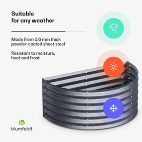 High Grow Half Circle, ghiveci înălțat semicircular, 105x43x60 cm, din tablă ondulată de oțel, ușor de asamblat, rezistent la rugină și îngheț