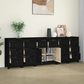 3114093 vidaXL Servantă, negru, 230x35x80 cm, lemn masiv de pin