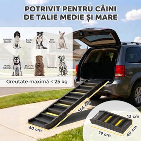 PawHut Rampă Pliabilă pentru Câini pentru Mașini și Paturi Înalte, Scară Portabilă cu 10 Trepte Antiderapante, Ușoară, Suportă Până la 68 kg, Negru | Aosom Romania