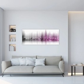 Tablou - Panorama orașului, roz-gri (120x50 cm)