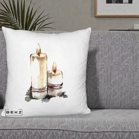 Perna Decorativa Lumanari Acuarela Iarna, 40x40 cm, Alb Pufos, Husa Detasabila, Perna Inclusa, BEKZ®