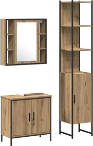 vidaXL Unități de vanitate pentru baie cu ușă 3 pcs Maro Lemn compozit