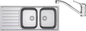 Set chiuveta bucatarie inox Franke Spark 116x50 cm cu 2 cuve si picurator stanga finisaj lucios plus baterie crom