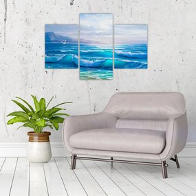 Tablou - Pictură în ulei de mare cu pescăruși (90x60 cm)