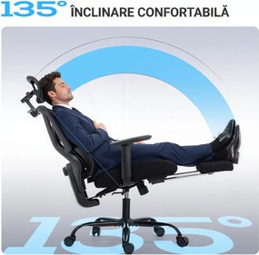 HOMCOM Scaun de birou ergonomic, cu suport lombar dinamic și suport pentru picioare, 73x75x120-128 cm, negru | Aosom Romania