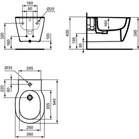 Bideu suspendat Ideal Standard Connect alb lucios