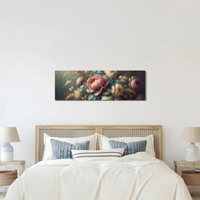 Tablou - Natură moartă cu flori - pictură (cu ceas) (90x30 cm)