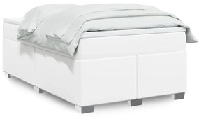 vidaXL Pat box spring cu saltea, alb, 120x200 cm, piele ecologică