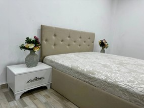 Set pat tapitat Paris, culoare crem, cu 2 noptiere Viena si saltea superortopedica lux 160 x 200 cm