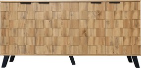 Bufet modern cu 4 uși, model geometric al texturii lemnului, spațiu generos de depozitare, 160,5x35,5x78 cm, Culoare naturală