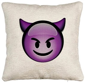 Perna Decorativa Canapea, Model Emoji Diavol, 40x40 cm, Cu fermoar