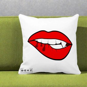 Perna Decorativa Vampire Lips Halloween, 40x40 cm, Alba Mata, Husa Detasabila, Perna Inclusa, BEKZ®