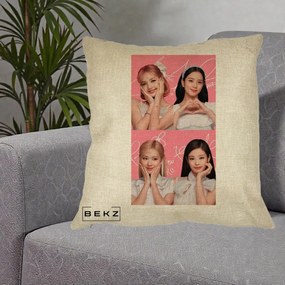 Perna Personalizata K-pop BLACKPINK Colaj Roz, 40x40 cm, Crem, Husa Detasabila, Perna Inclusa, BEKZ®