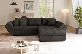 Colțar extensibil dumonde cu ladă de depozitare si sezut confortabil din spuma high-density, Loana Enjoy Black 270x185 cm