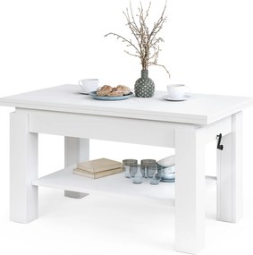 Mazzoni BRAWO Alb - MĂSUȚĂ DE CAFEA CU BLAT EXTENSIBIL ȘI RIDICABIL MASĂ CU RAFT