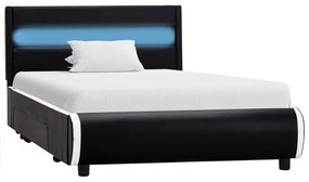Cadru de pat cu LED, negru, 90 x 200 cm, piele ecologica Negru, 90 x 200 cm