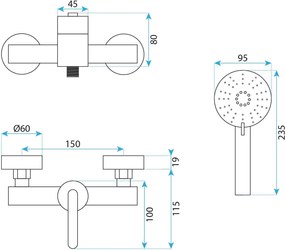 Baterie de duș REA Ontario Brush Copper